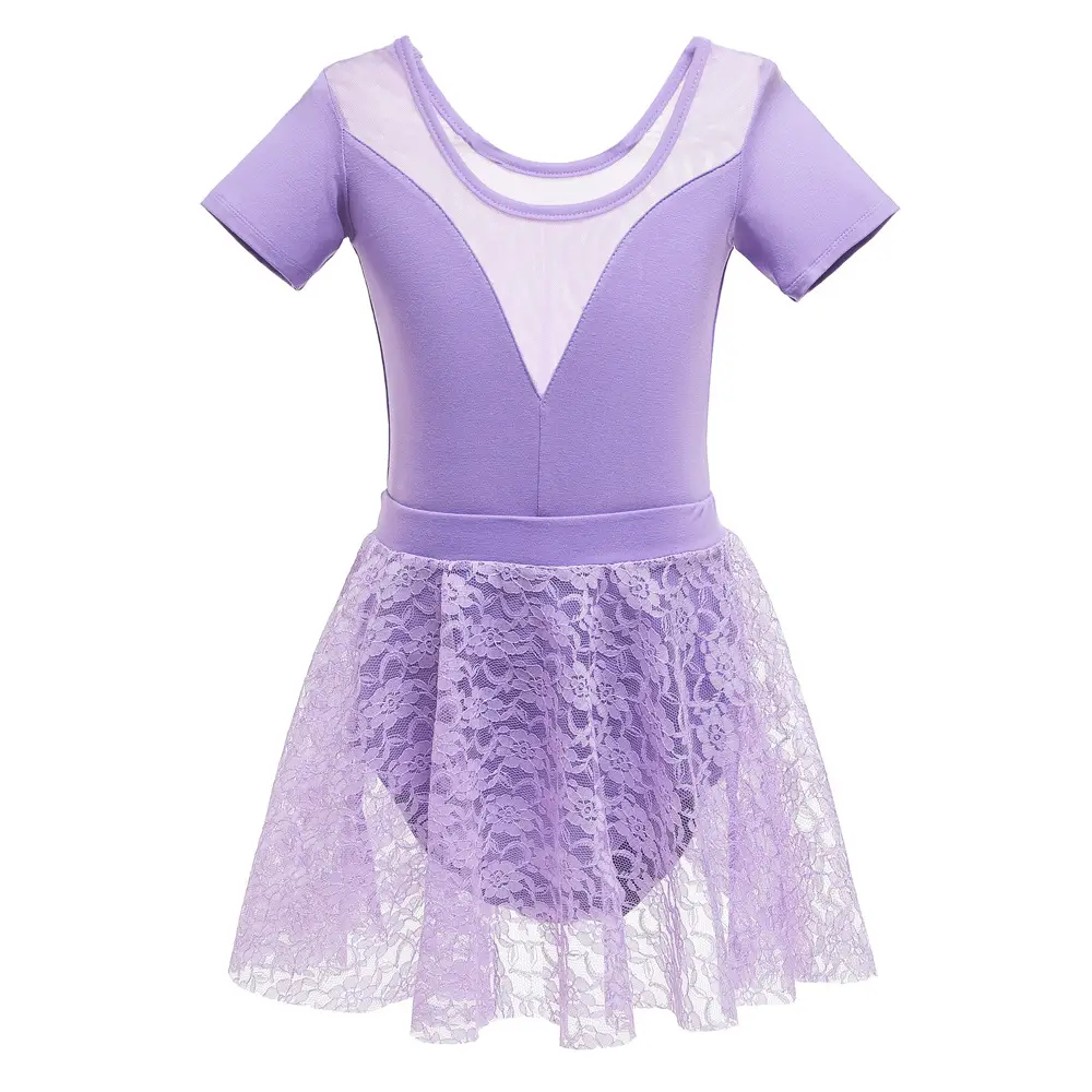 Blue Lace Ballet Dress for Girls Short Sleeve Dance Wear - Image 3