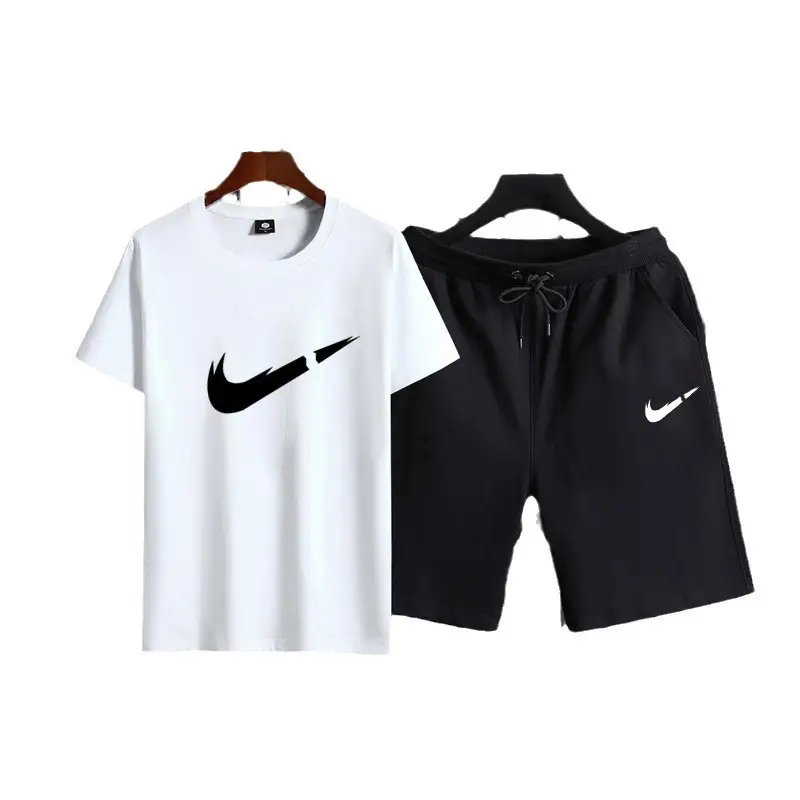 Men Printed Cotton Shorts Set White Gray Nike - Image 9