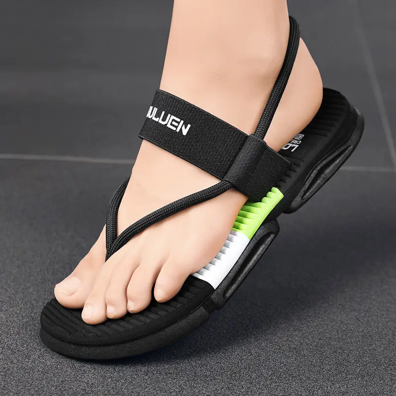 2023 Summer Men's Black Green Beach Flip-Flops