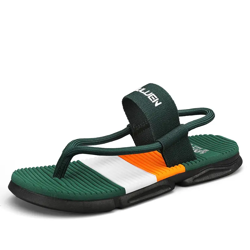 2023 Summer Men's Black Green Beach Flip-Flops