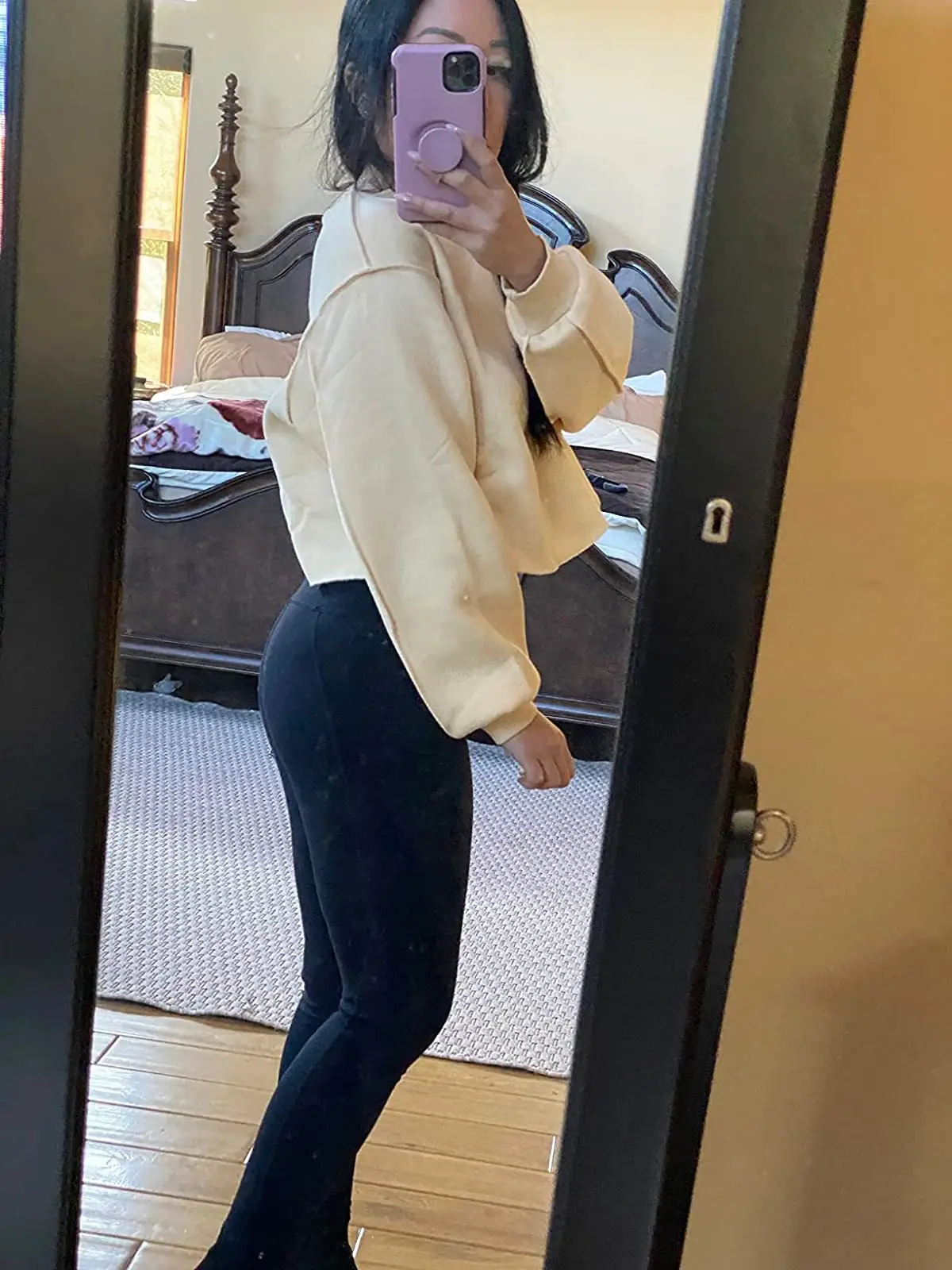 Women's Velvet Crossbody Sweatshirt Yellow — feature 13