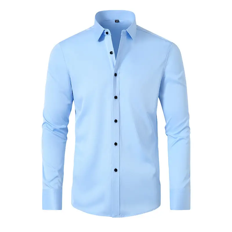 Men's Blue Cross-Border Stretch Shirt Long Sleeve Business Casual — feature 25