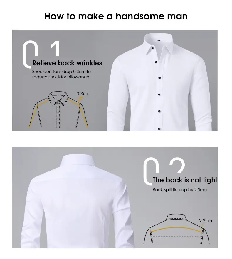 Men's Blue Cross-Border Stretch Shirt Long Sleeve Business Casual — feature 5