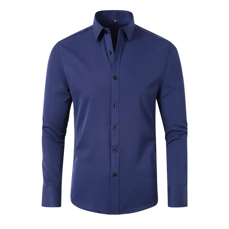Men's Blue Cross-Border Stretch Shirt Long Sleeve Business Casual - Image 7