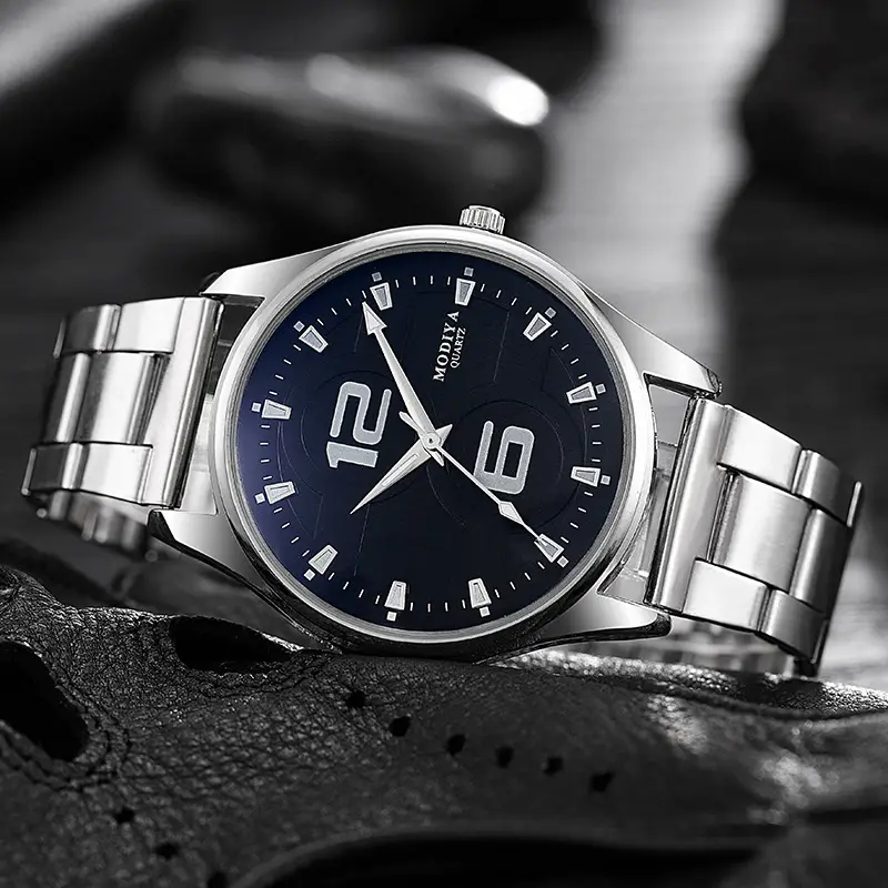 Men's Korean Style Quartz Watch Blue Light Glass Silver Alloy