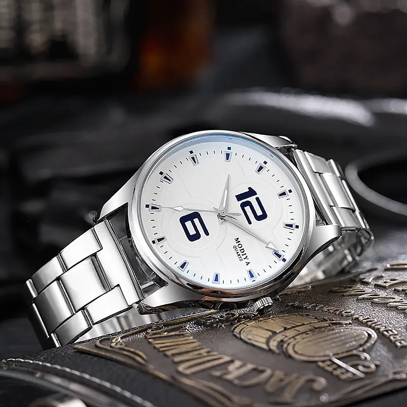 Men's Korean Style Quartz Watch Blue Light Glass Silver Alloy