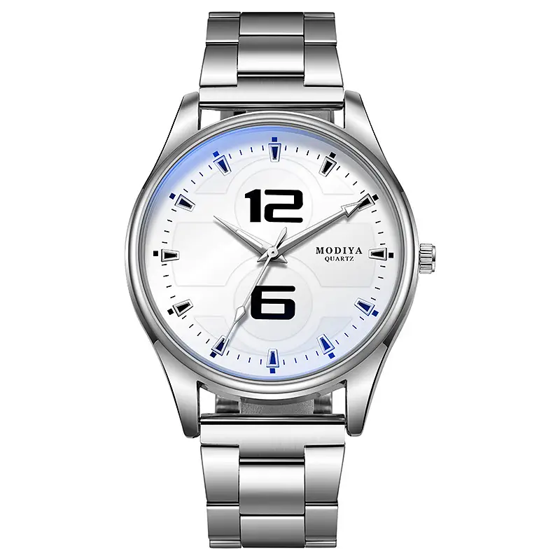 Men's Korean Style Quartz Watch Blue Light Glass Silver Alloy