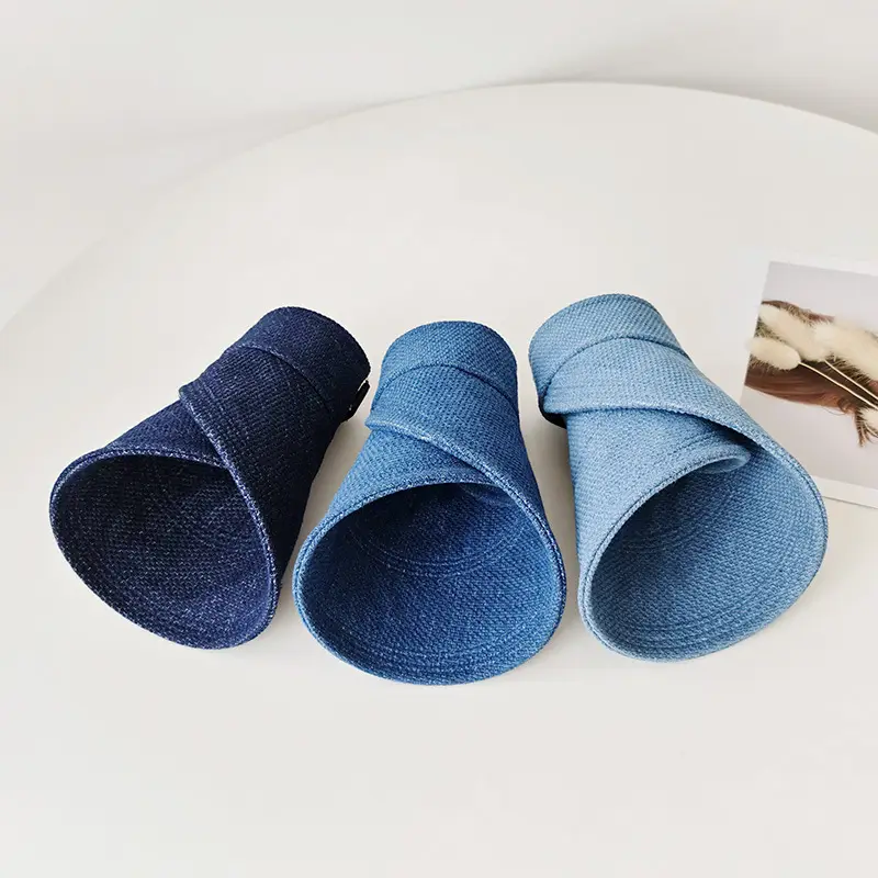 Women's Foldable Denim Sun Hat Blue Backed Shade - Image 9