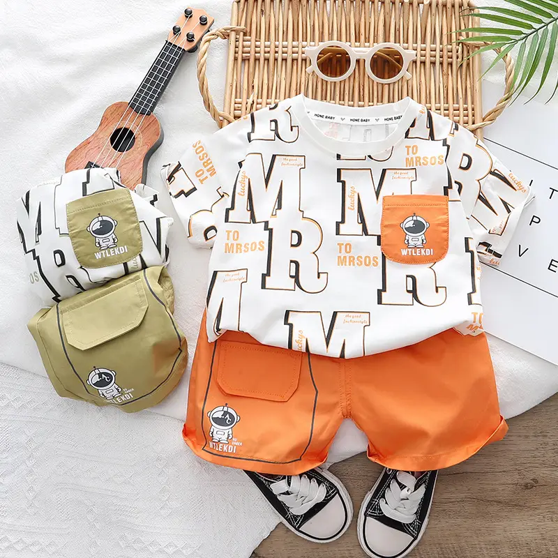 Boys Summer T-Shirt Shorts Set White Olive 2023 - Image 3