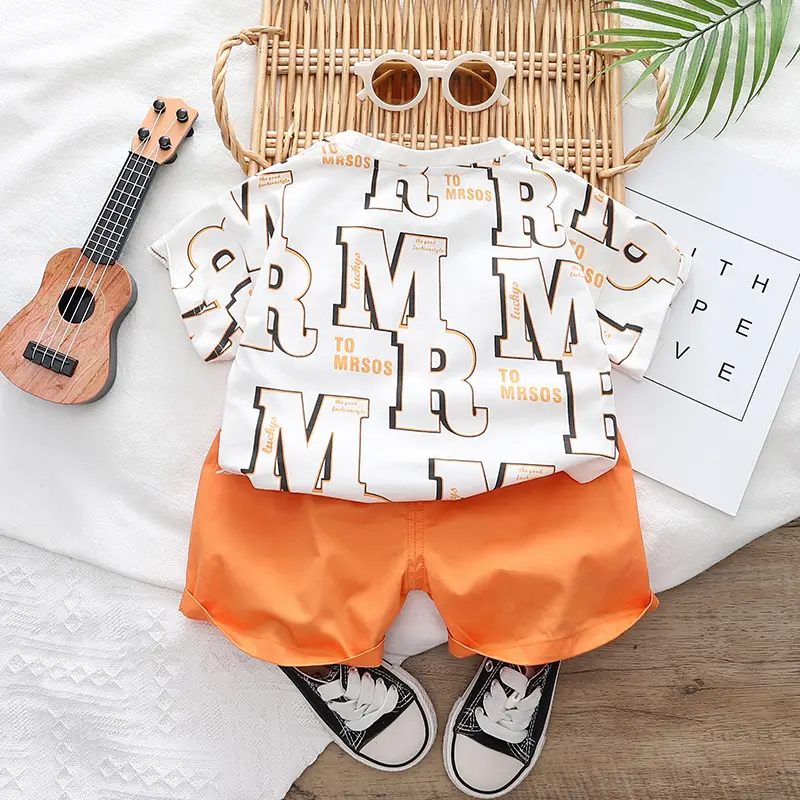 Boys Summer T-Shirt Shorts Set White Olive 2023 - Image 4