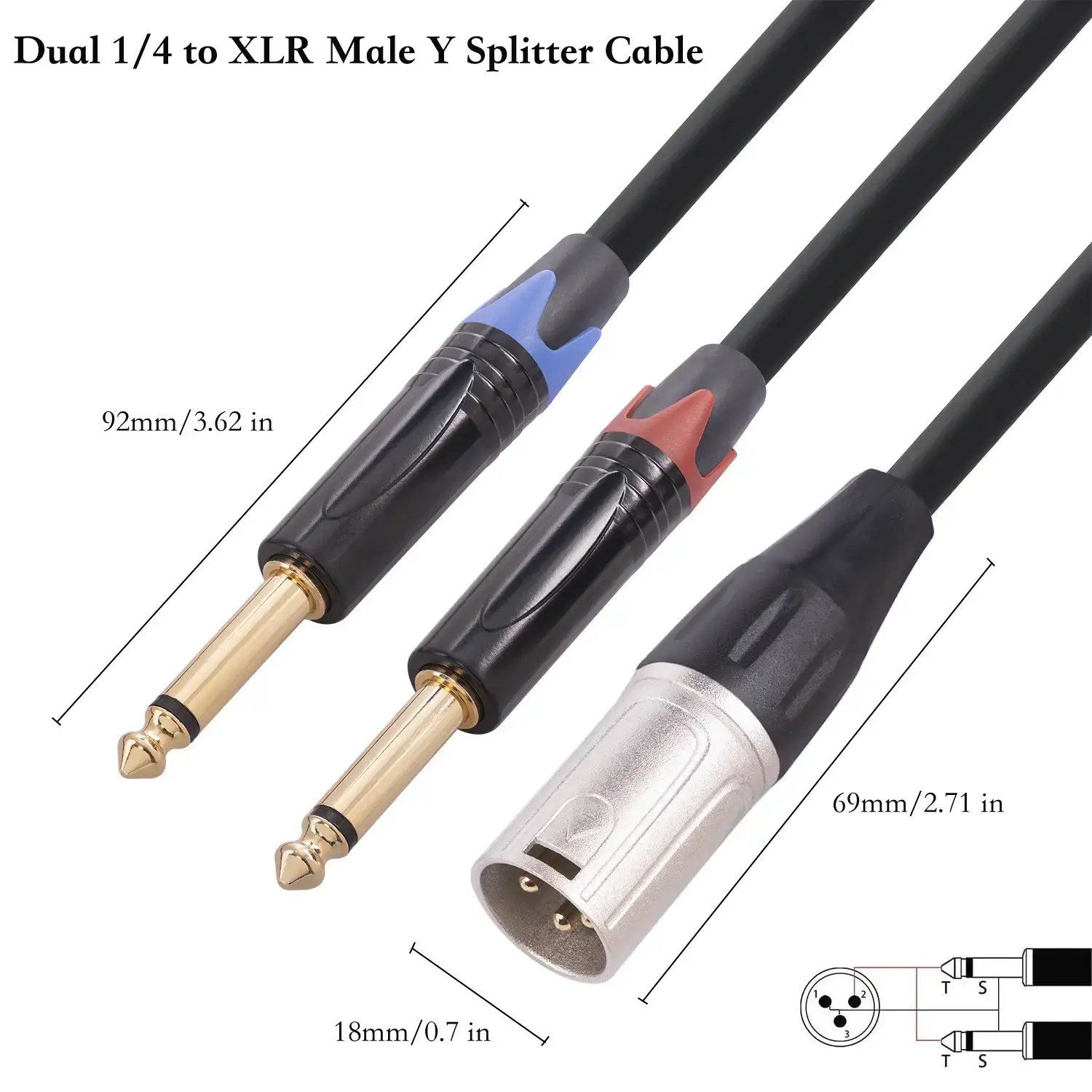 Dual 6.35mm XLR Male Mixer Cable 1/4 Turn - Image 4