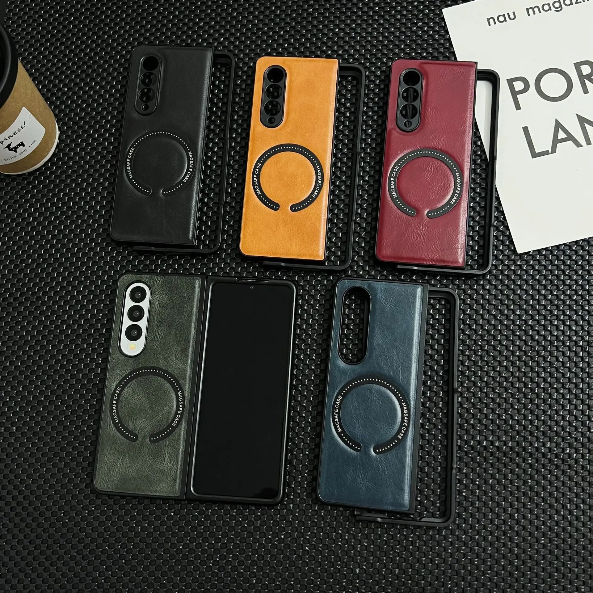 Samsung Fold5 Magnetic Leather Case Green Black — feature 1
