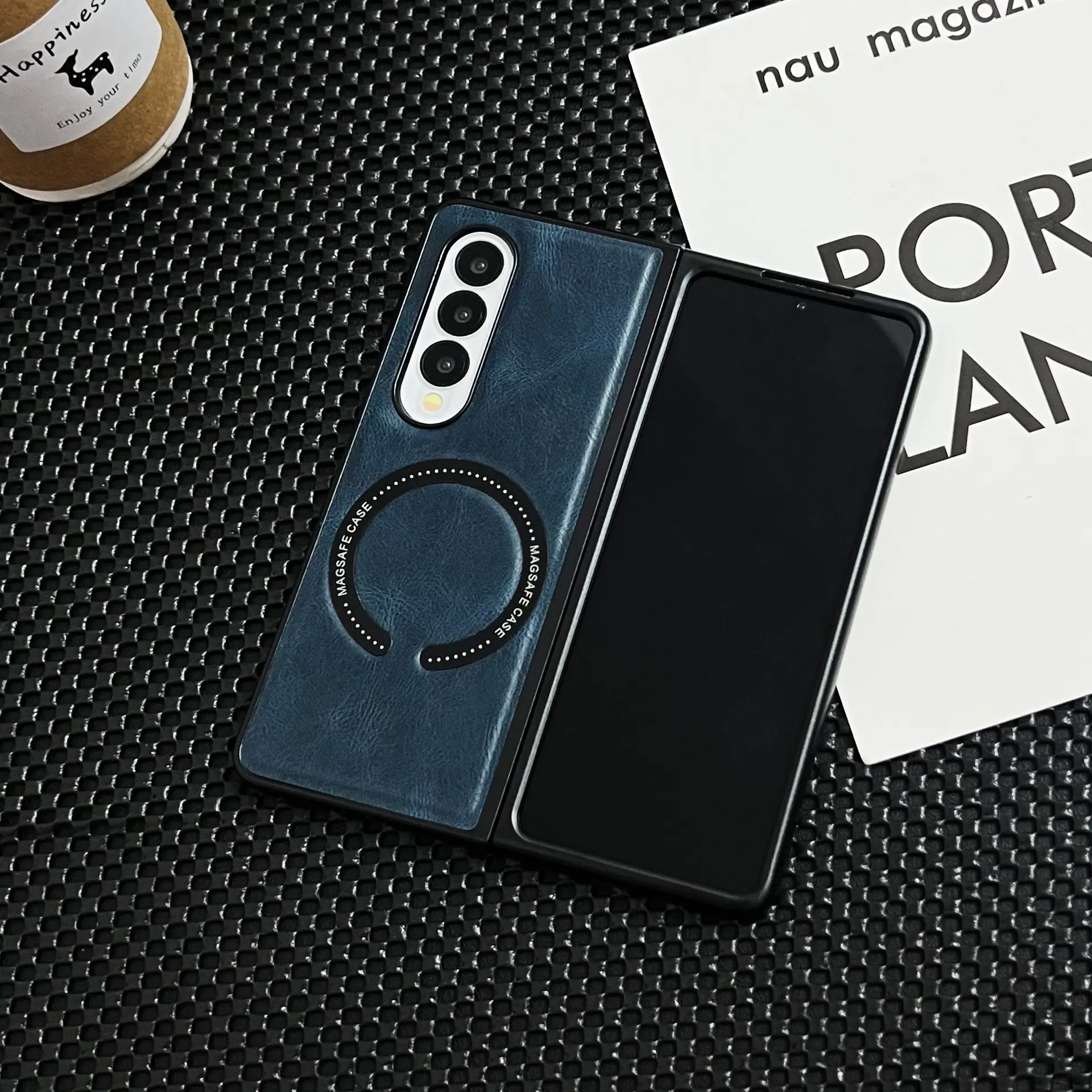 Samsung Fold5 Magnetic Leather Case Green Black - Image 4