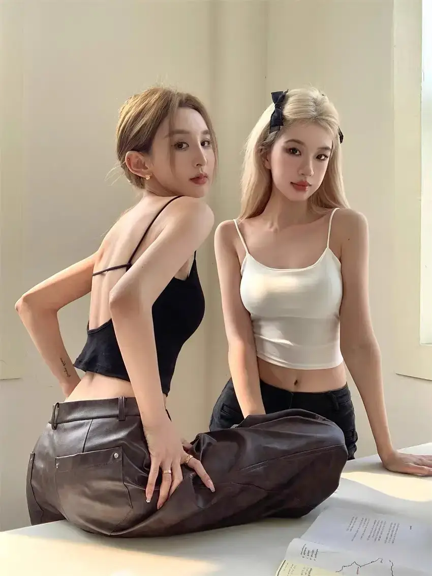 Women's Gray Spice Girl Strap Top with Printed Pants — feature 3