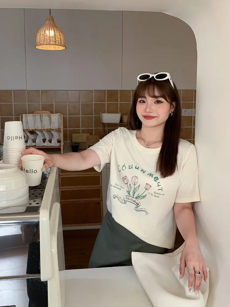 Milk Printed Tulip T-Shirt Plus Size Women