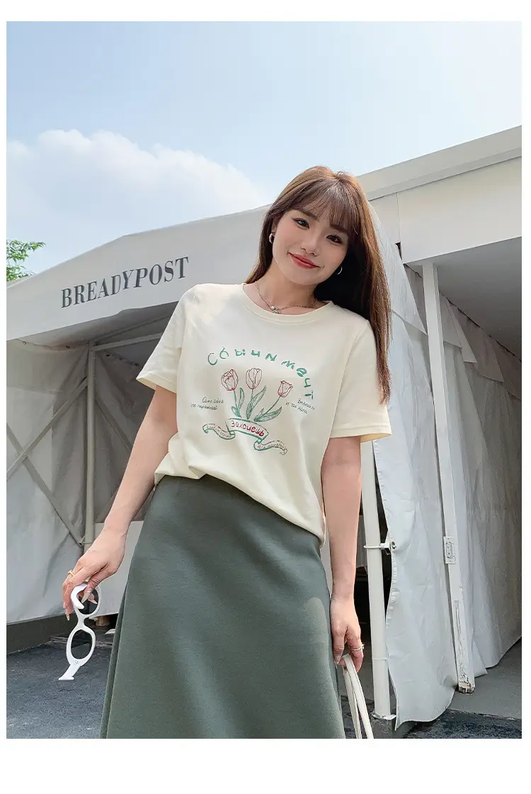 Milk Printed Tulip T-Shirt Plus Size Women — feature 12