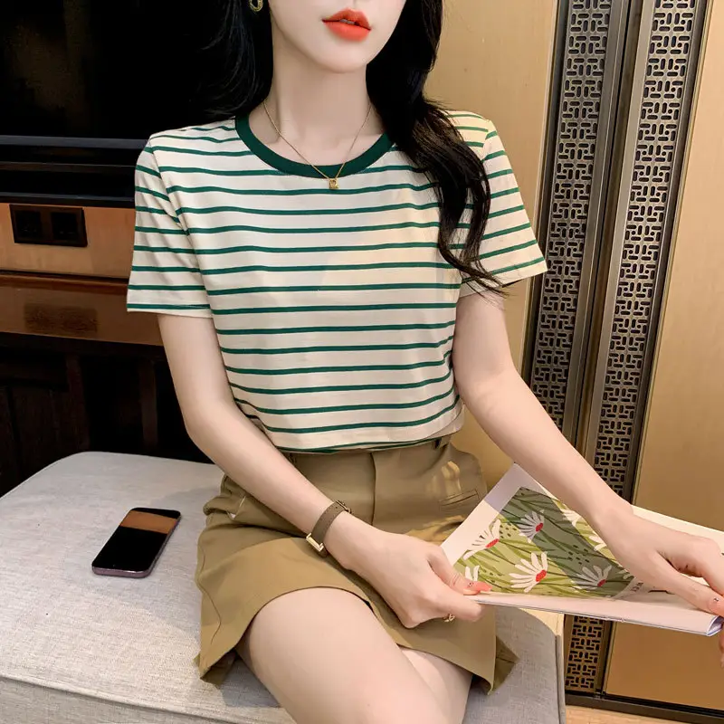 Striped Nursing T-Shirt Green White Summer Hot Mom - Image 3