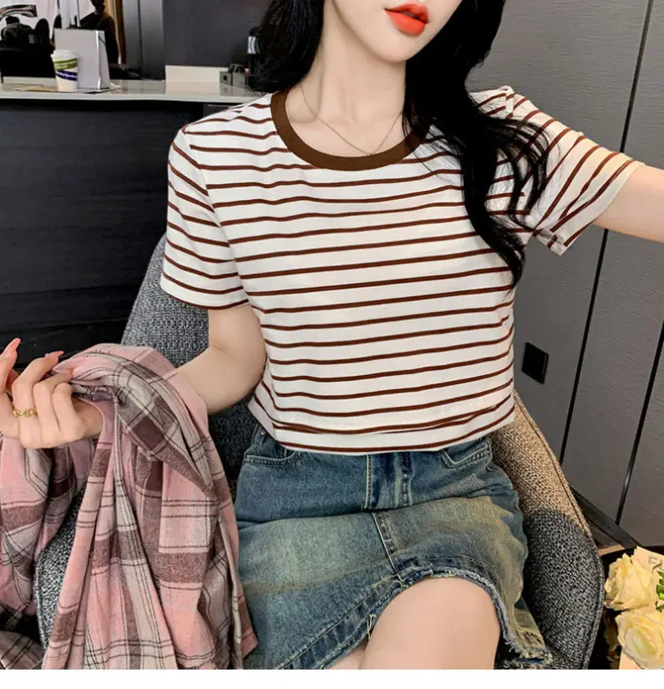 Striped Nursing T-Shirt Green White Summer Hot Mom — feature 1