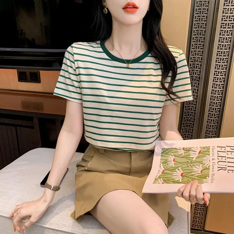 Striped Nursing T-Shirt Green White Summer Hot Mom — feature 10