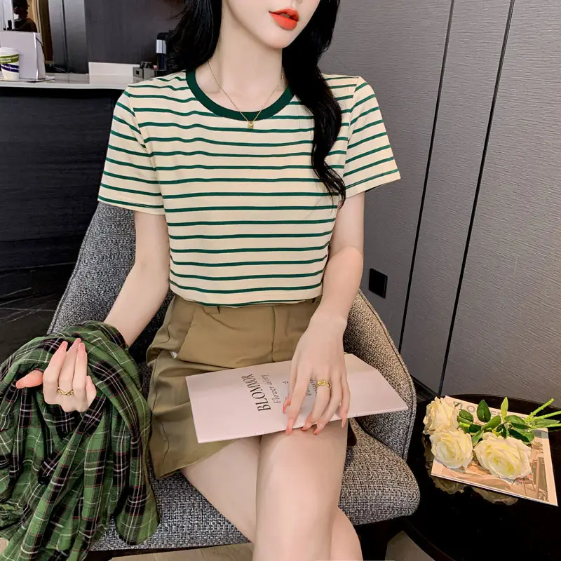 Striped Nursing T-Shirt Green White Summer Hot Mom — feature 14