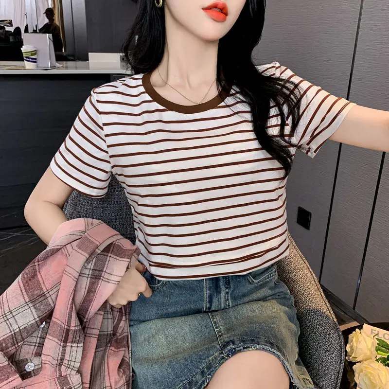 Striped Nursing T-Shirt Green White Summer Hot Mom — feature 17