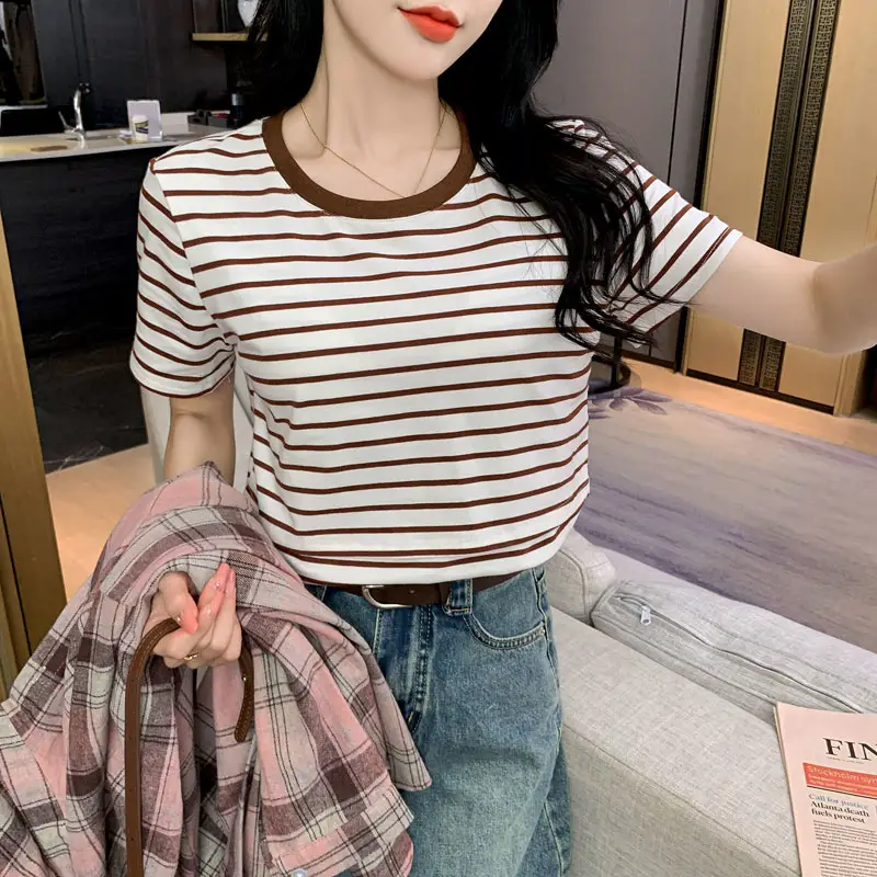 Striped Nursing T-Shirt Green White Summer Hot Mom — feature 19