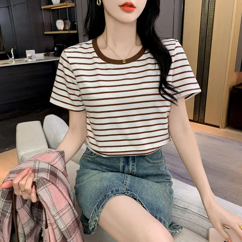 Striped Nursing T-Shirt Green White Summer Hot Mom — feature 21