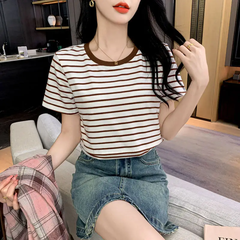 Striped Nursing T-Shirt Green White Summer Hot Mom — feature 22