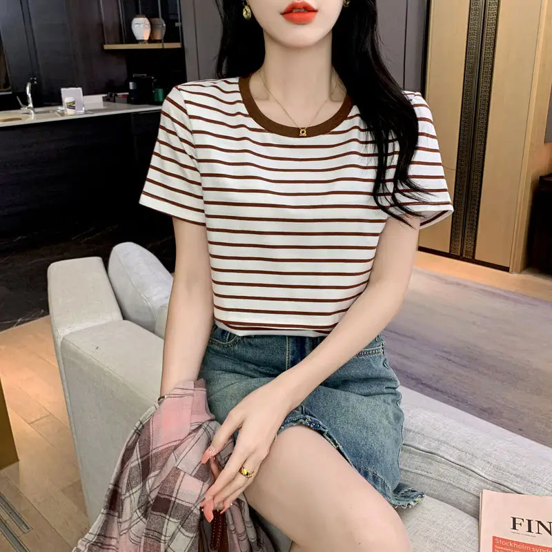 Striped Nursing T-Shirt Green White Summer Hot Mom — feature 23
