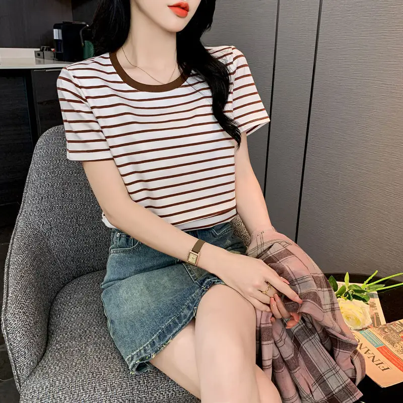 Striped Nursing T-Shirt Green White Summer Hot Mom — feature 26