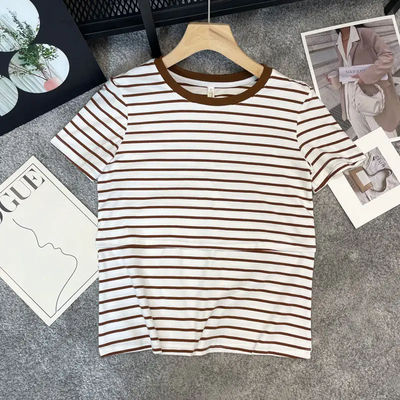 Striped Nursing T-Shirt Green White Summer Hot Mom — feature 28