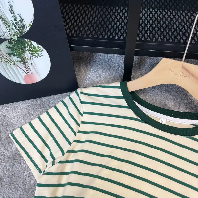Striped Nursing T-Shirt Green White Summer Hot Mom — feature 32