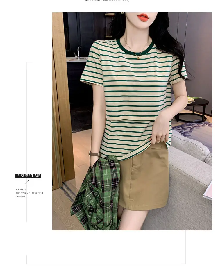 Striped Nursing T-Shirt Green White Summer Hot Mom — feature 5
