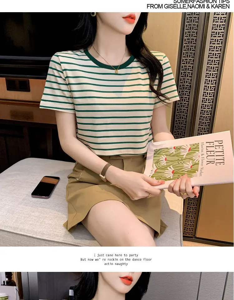 Striped Nursing T-Shirt Green White Summer Hot Mom — feature 8