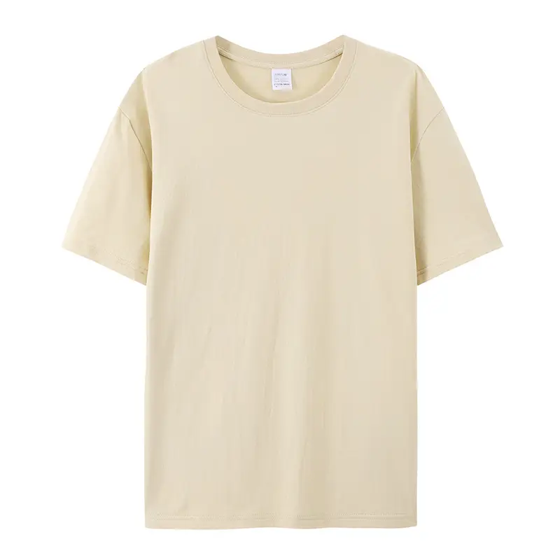 Men Pure Cotton Summer T-Shirt Solid Beige Round Neck - Image 9