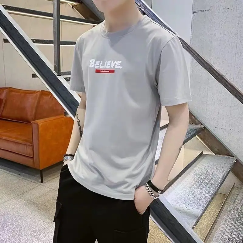 Men White Short Sleeve T-Shirt Loose Fit Summer Wear