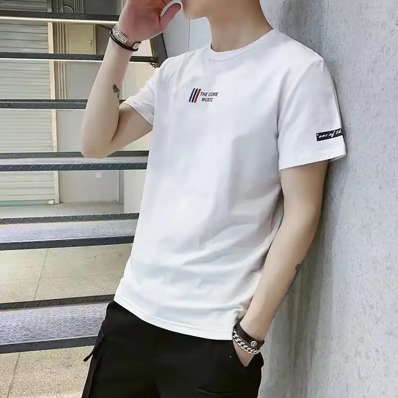 Men White Short Sleeve T-Shirt Loose Fit Summer Wear