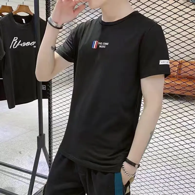 Men White Short Sleeve T-Shirt Loose Fit Summer Wear