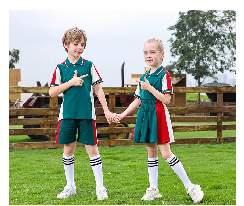 Red Green Cotton Skirt for Girls School Uniform — feature 10