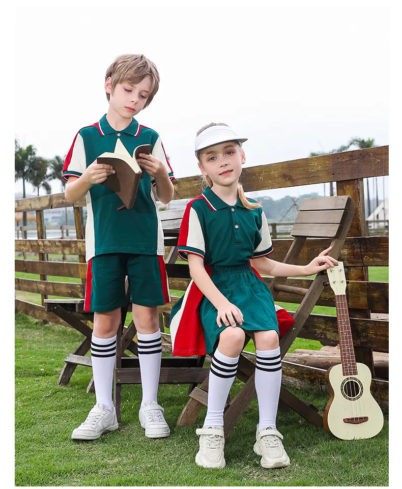 Red Green Cotton Skirt for Girls School Uniform — feature 11