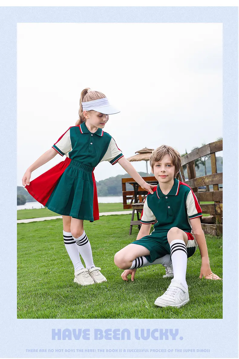 Red Green Cotton Skirt for Girls School Uniform — feature 12