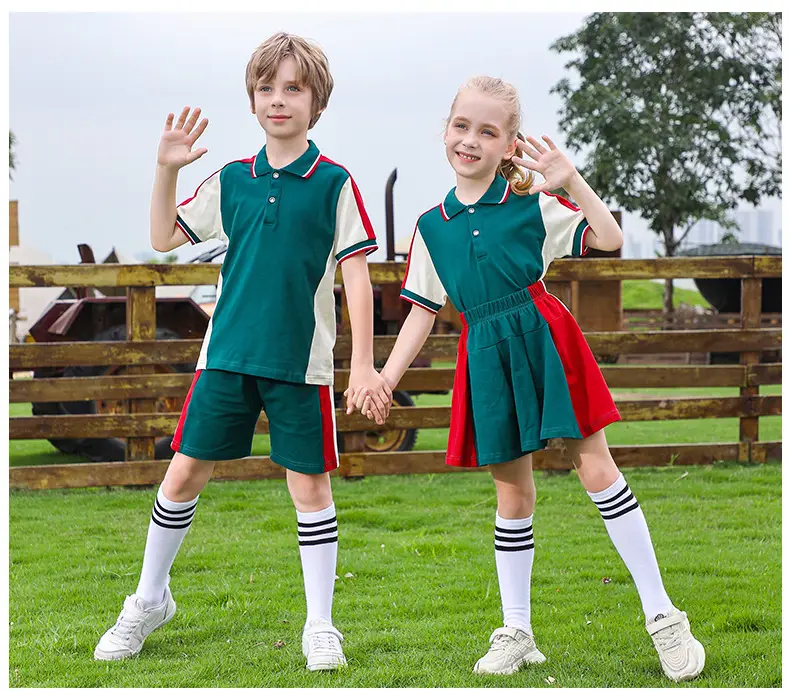 Red Green Cotton Skirt for Girls School Uniform — feature 14