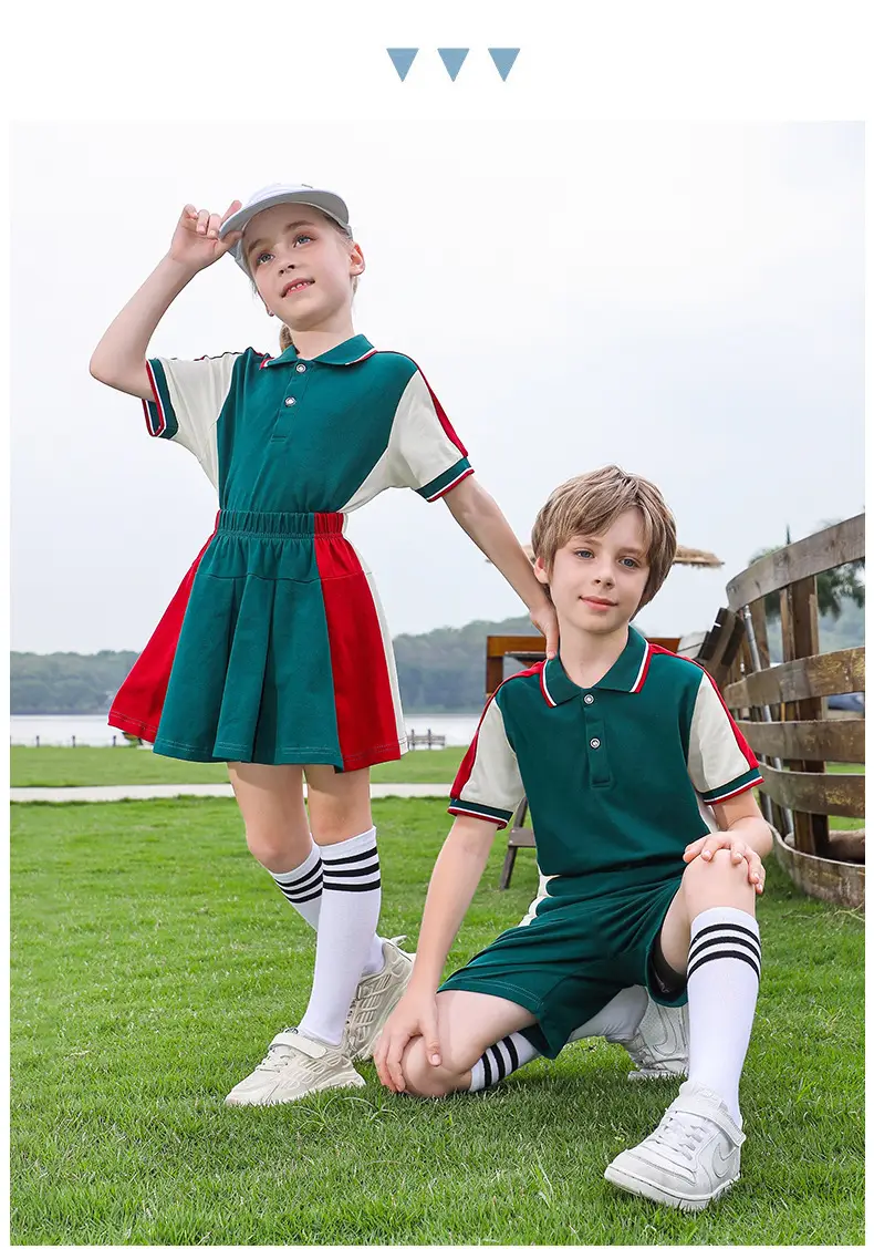 Red Green Cotton Skirt for Girls School Uniform — feature 15