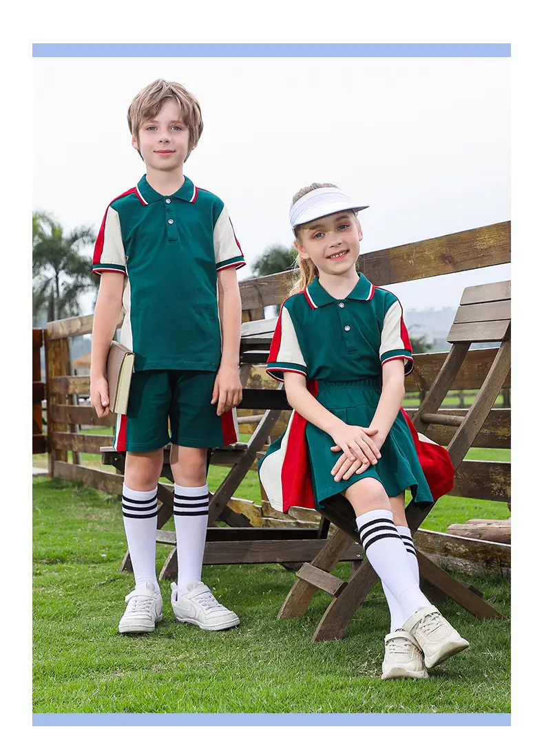 Red Green Cotton Skirt for Girls School Uniform — feature 16