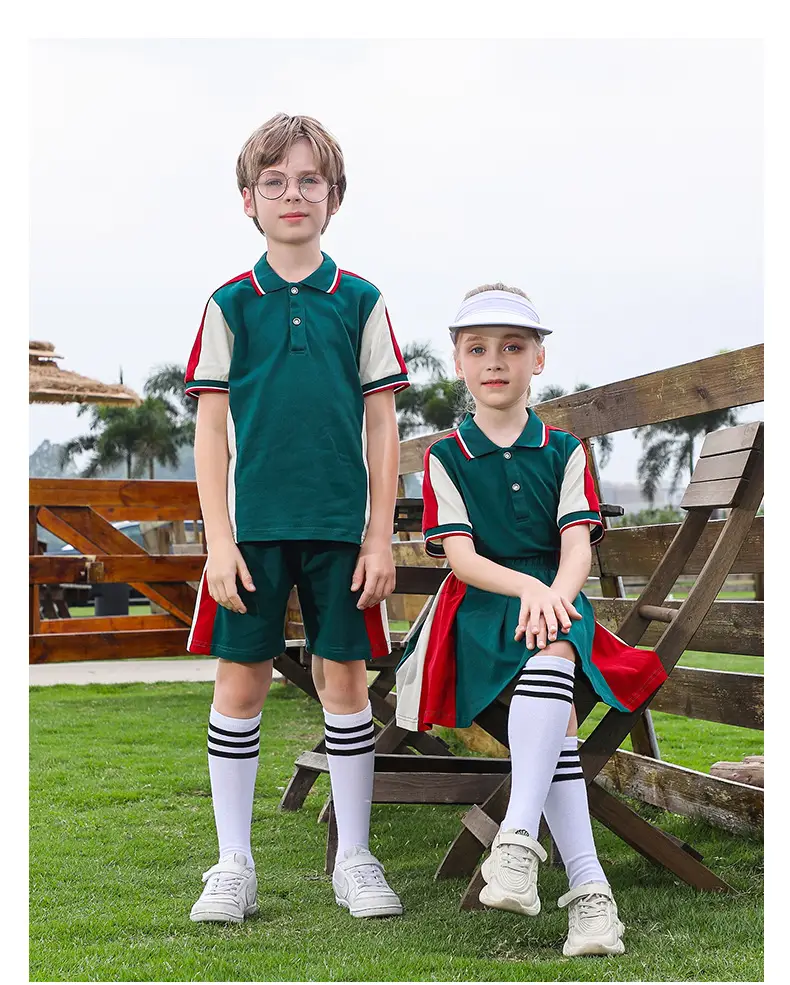 Red Green Cotton Skirt for Girls School Uniform — feature 17