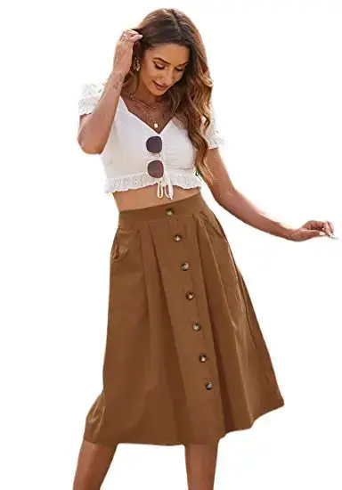 Black Button Front A-Line Midi Skirt for Women - Image 9
