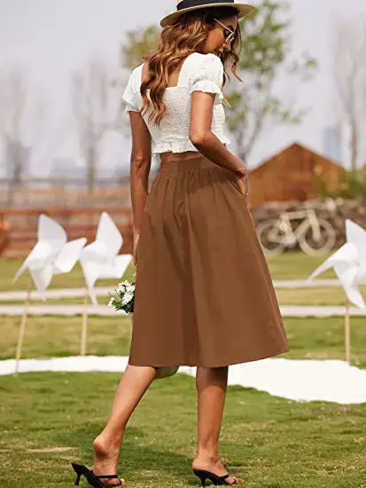 Black Button Front A-Line Midi Skirt for Women — feature 3