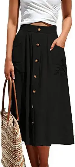 Black Button Front A-Line Midi Skirt for Women - Image 2
