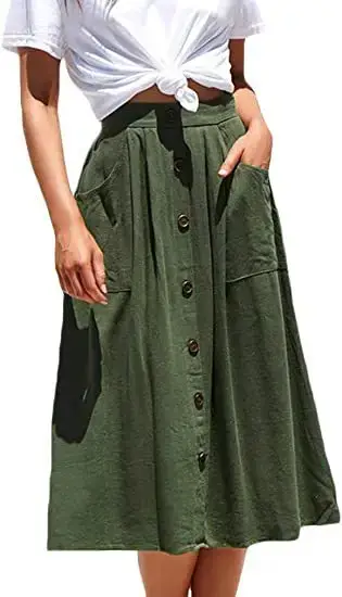Black Button Front A-Line Midi Skirt for Women - Image 5
