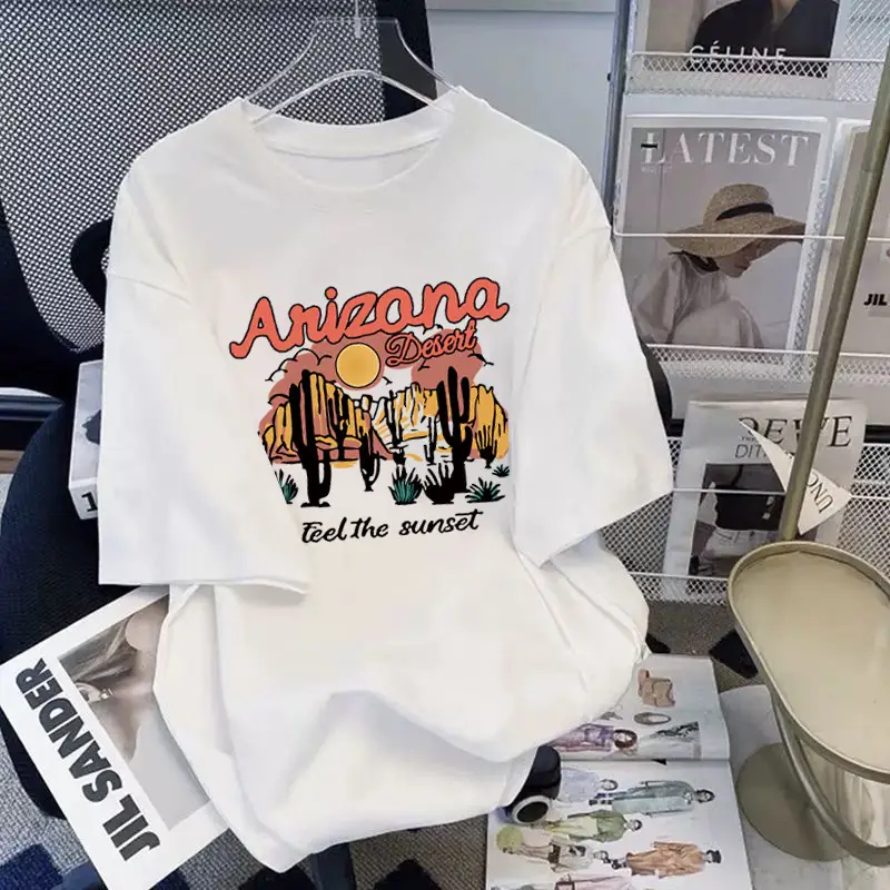 Women White Printed T-Shirt Casual Chinese Style - Image 12